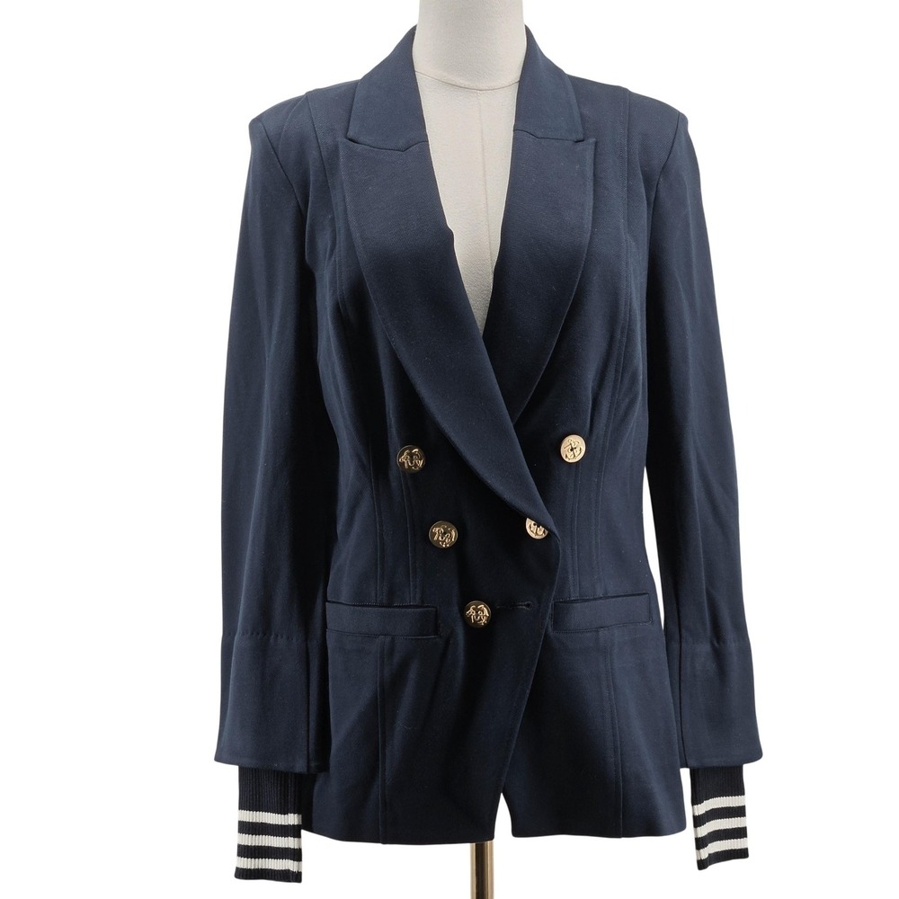 CAbi Blazer Womens 8 Blue Viscose Twill Collared Lined Pockets Button Slim